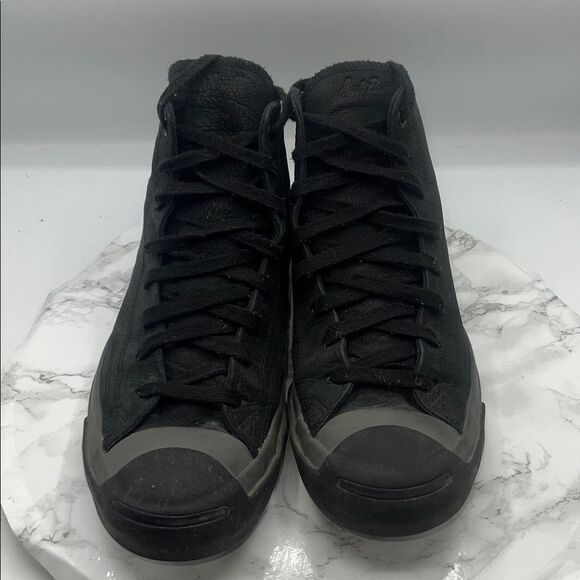 CONVERSE JACK PURCELL Black Leather High Top Sneakers-10.5 - Picture 2 of 7